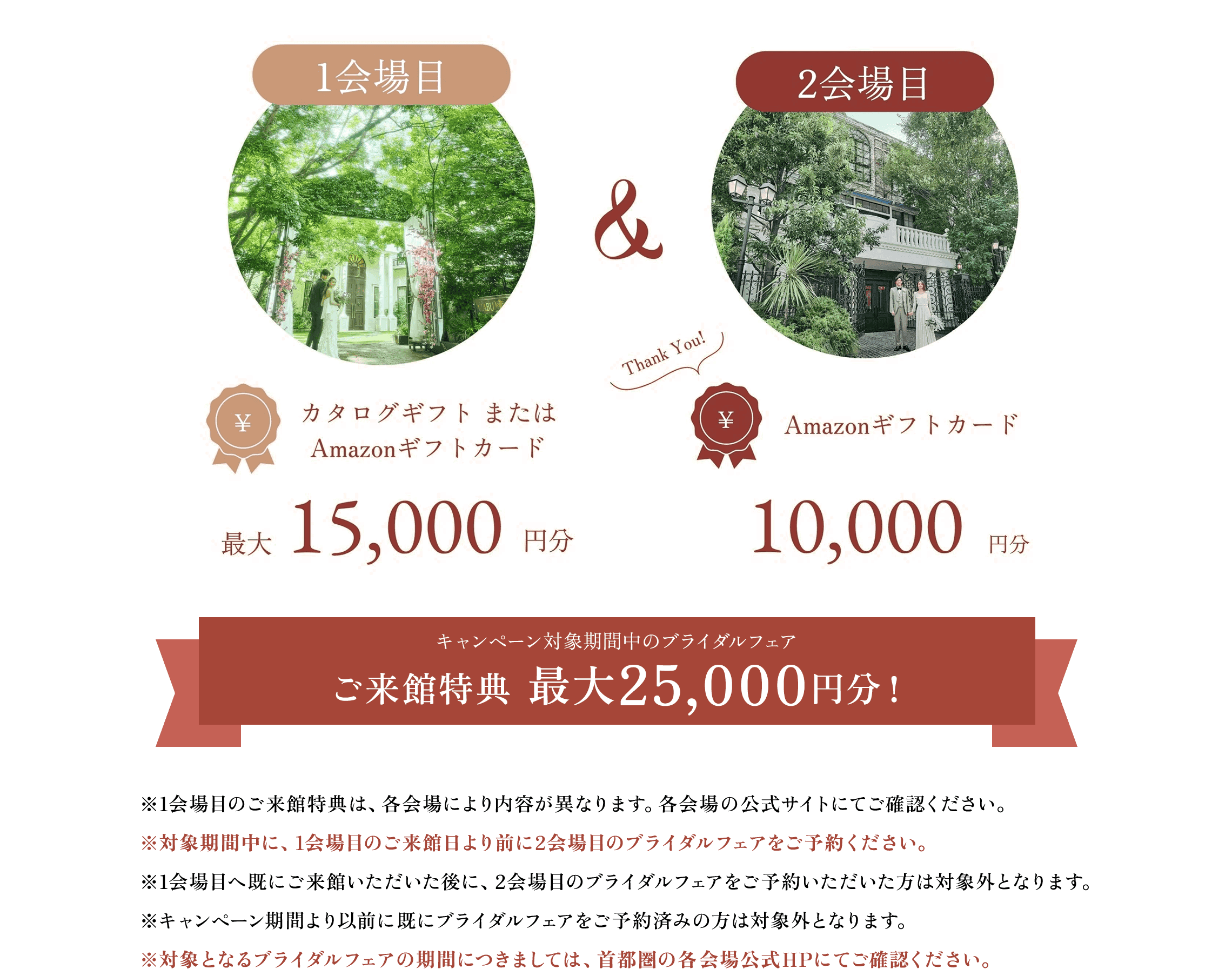 キャンペーン対象期間中のブライダルフェア ご来館特典 最大25,000円分！ 