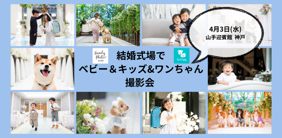 4月3日(水)【神戸】結婚式場でプロカメラマンによるベビー&キッズ&ワンちゃん撮影会開催!のアイキャッチ